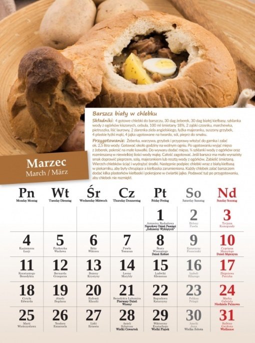 Wandkalender 2024 B4 - Kulinarny z przepisami 31x23 cm