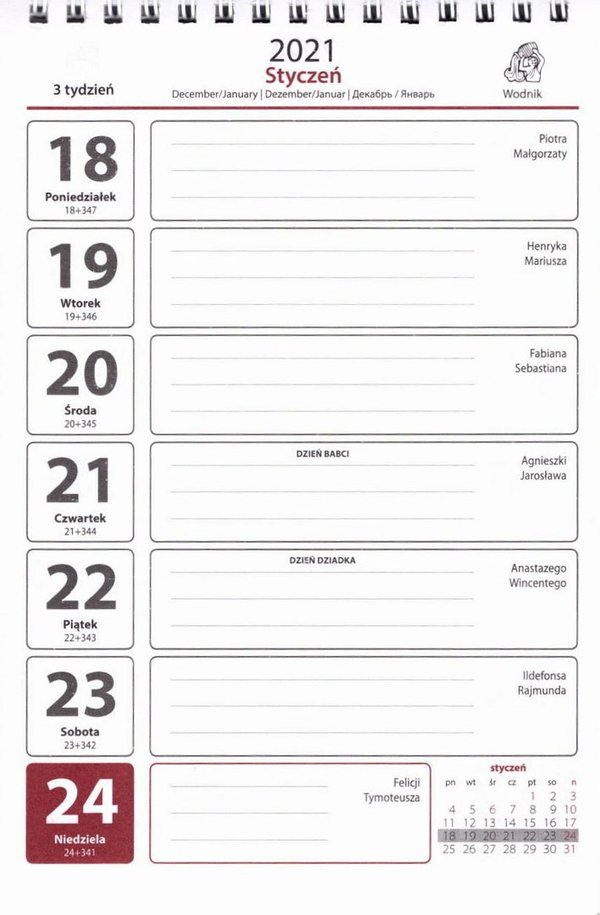 Tischkalender 2021 A5 - Biurkowy pionowy stojący 20,5x14 cm