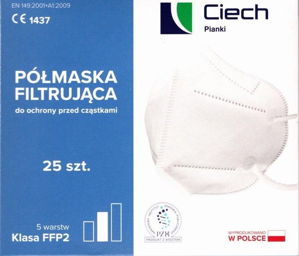 Maski filtrujące FFP2 polskiej produkcji, 25 sztuk