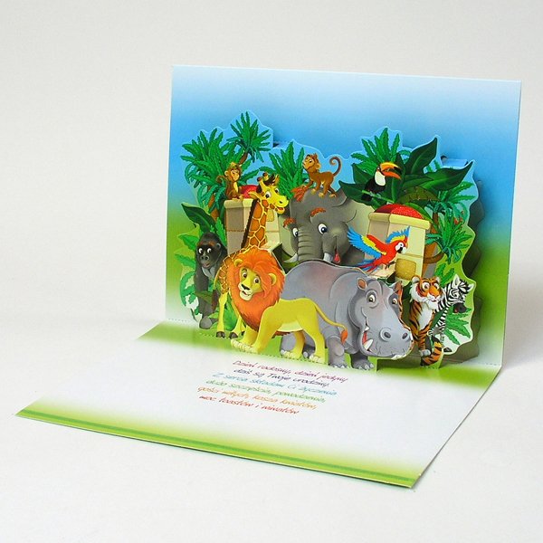 Postkarte/Kartka - Urodziny dzieci, zwierzęta - laurka przestrzenna