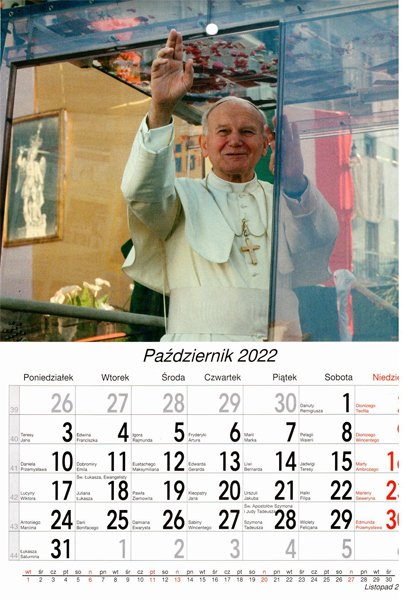 Wandkalender 2022 A4 - Święty Jan Paweł II 21x29,7 cm