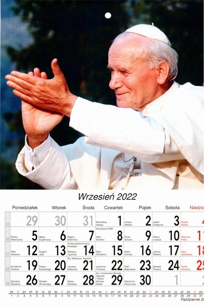 Wandkalender 2022 A4 - Święty Jan Paweł II 21x29,7 cm